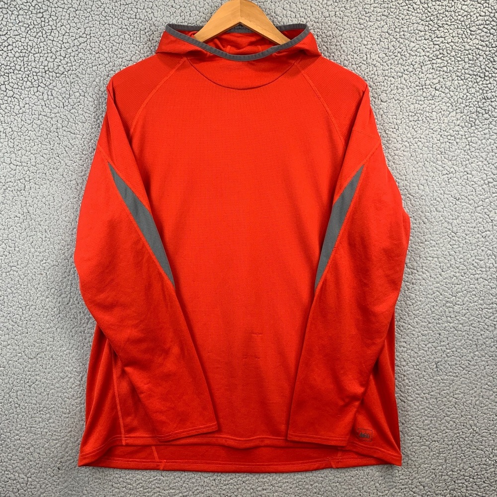 REI Micro Grid Hoodie Red Gray Sun Shade Long Sleeve Mens Size XL
